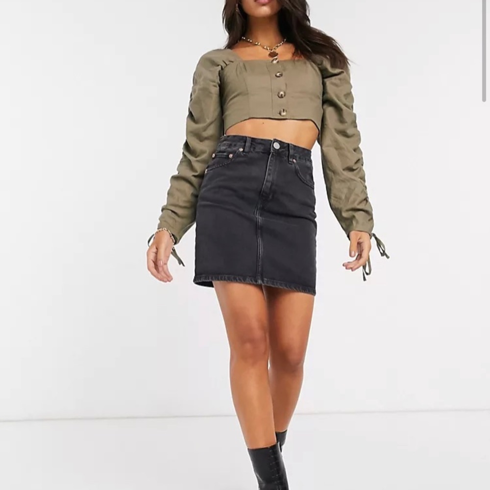 ASOS DESIGN denim original high waisted skirt in washed black